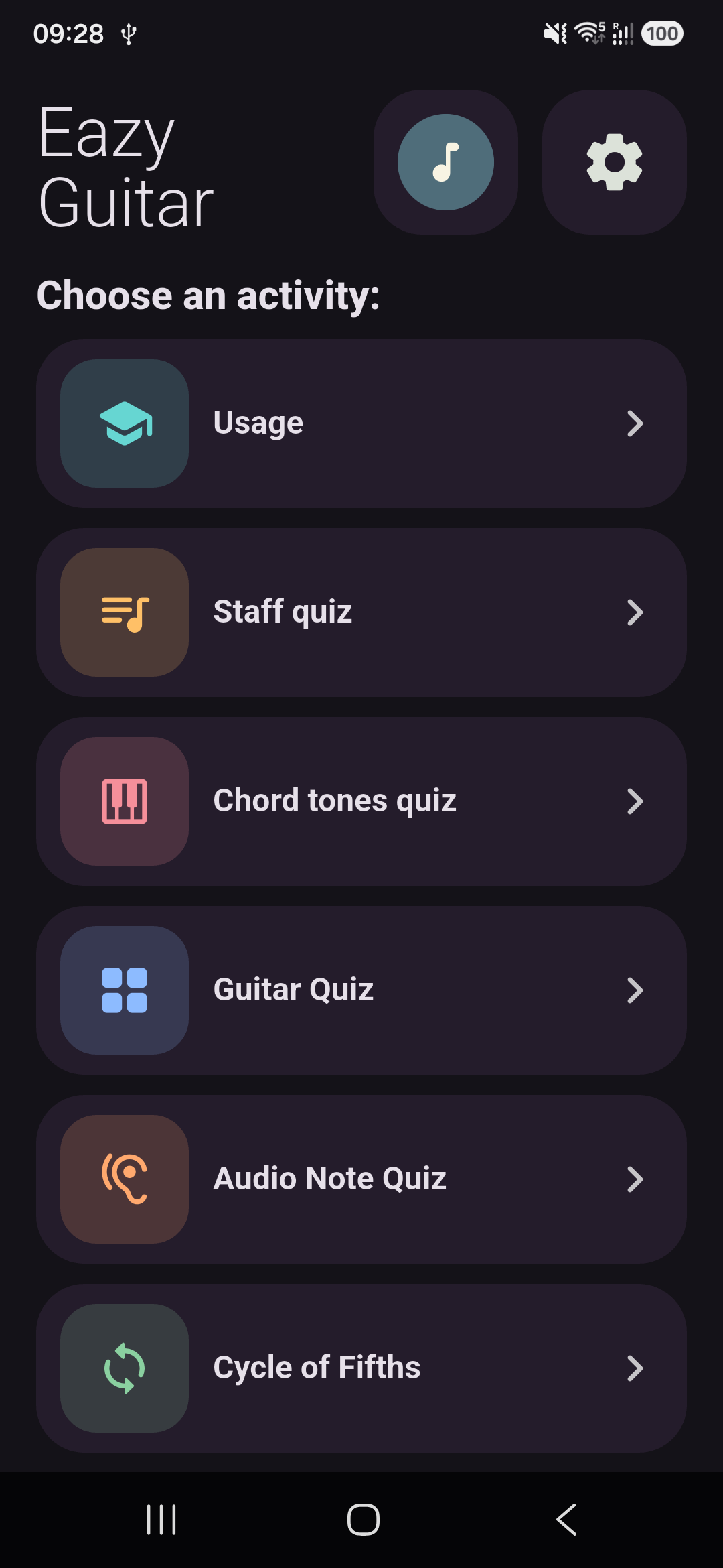 Eazy Guitar home screen