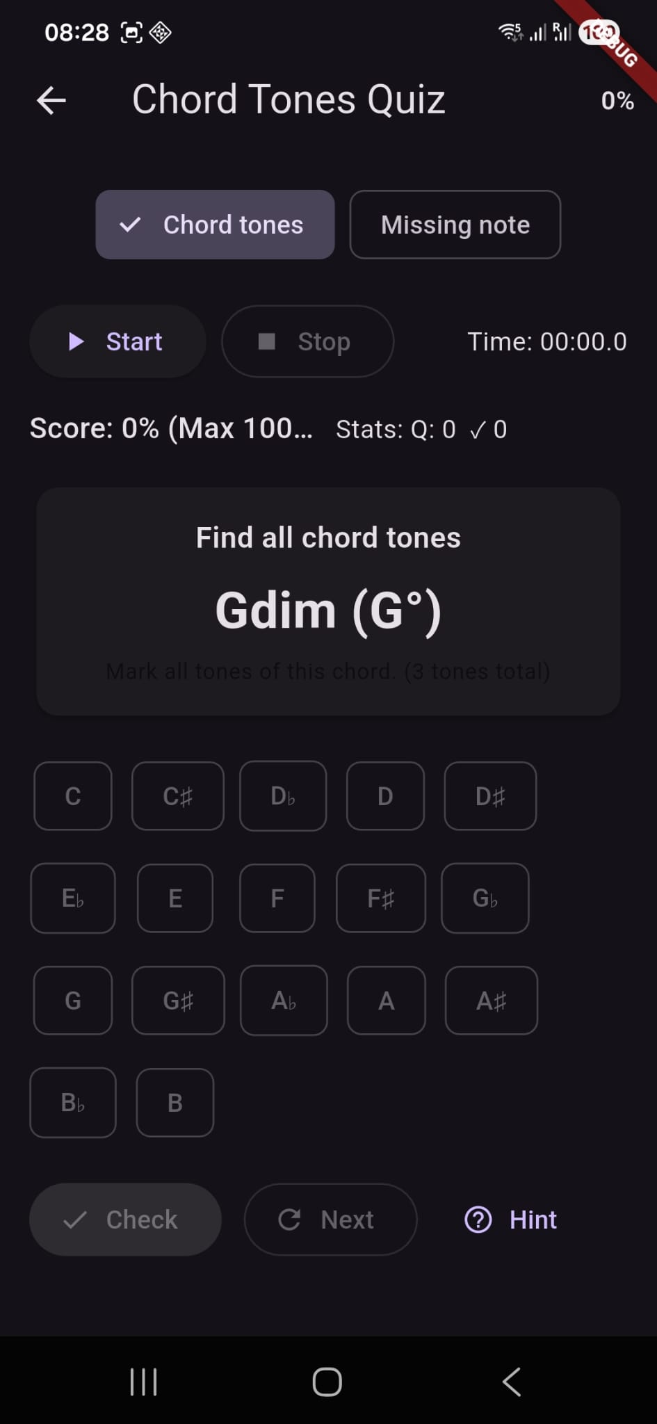 Eazy Guitar chord tones quiz with note choices