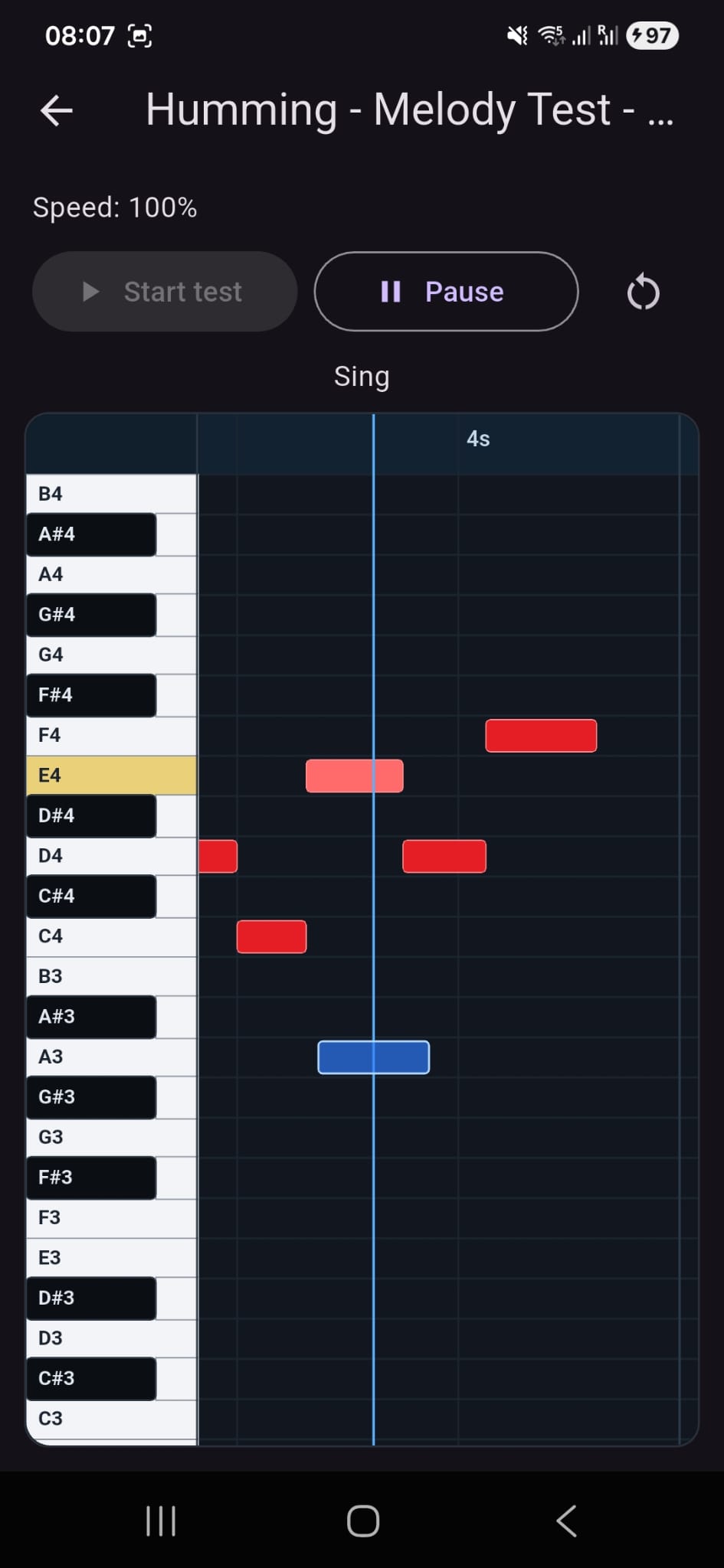 Live pitch feedback screen in Eazy Sing