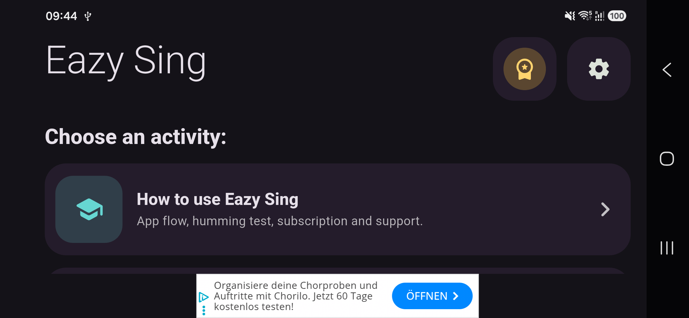 Eazy Sing home screen