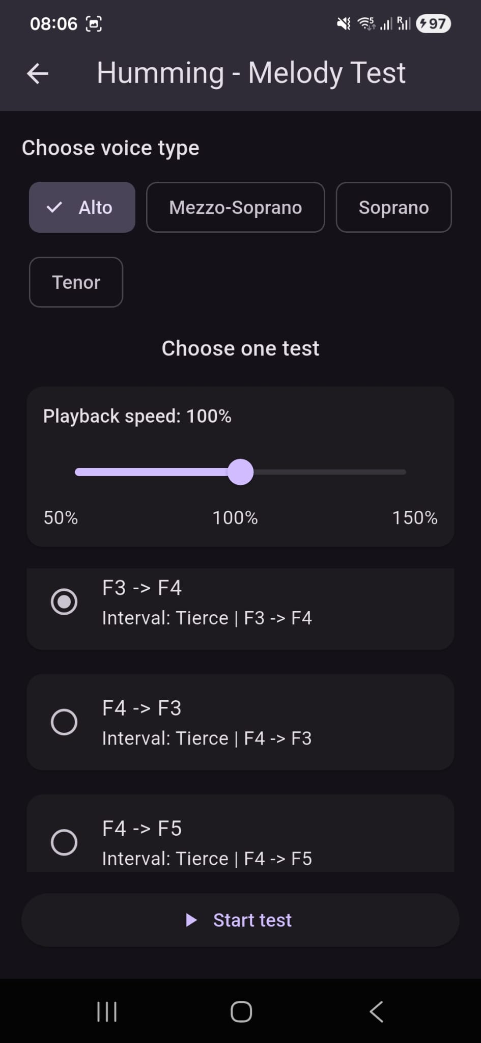 Eazy Sing melody selection with voice type and playback speed controls
